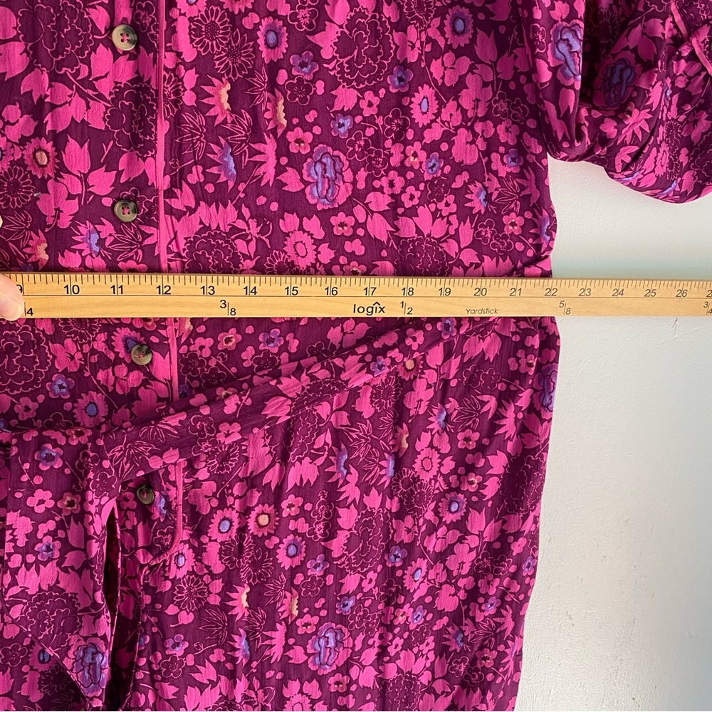 Anthropologie Jumpsuit Deep Magenta Floral Button Tie Rayon Washable Piping L - Picture 11 of 12